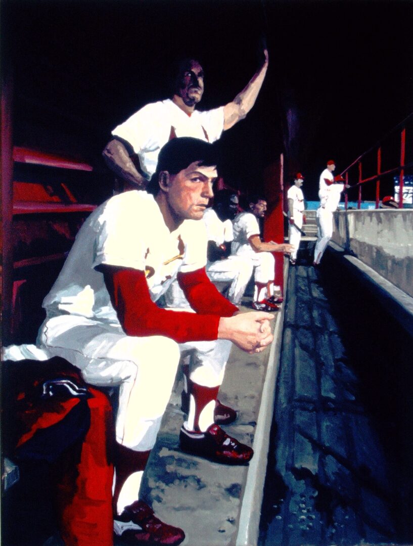 DUGOUT AT NIGHT : TEWKSAVRY & PETERS<br>
1990<br>
48" x 36"
